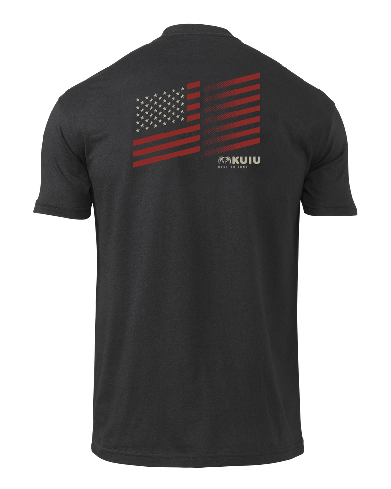 Back of KUIU Retro Flag Fade T-Shirt in Black