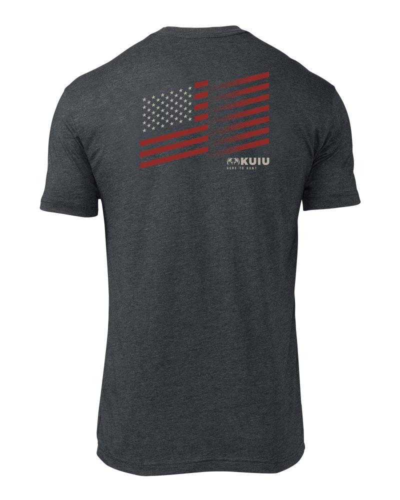 Back of KUIU Retro Flag Fade T-Shirt in Charcoal Grey