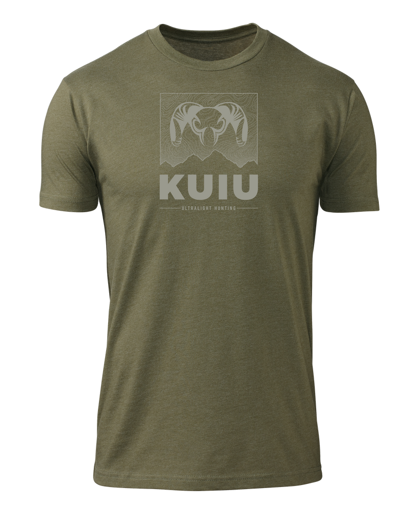 Front of KUIU Topo Mountain T-Shirt in Military Green