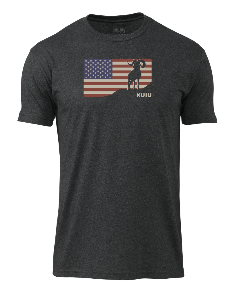 Front of KUIU Ram Flag T-Shirt in Charcoal Grey