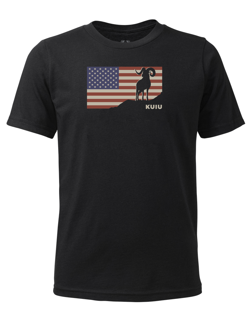 Front of Youth Ram Flag T-Shirt in Black