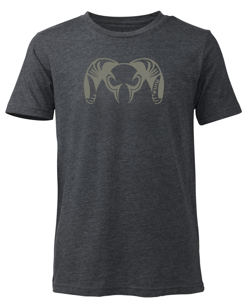 Front of Youth Engraved Ram T-Shirt in Charcoal Grey