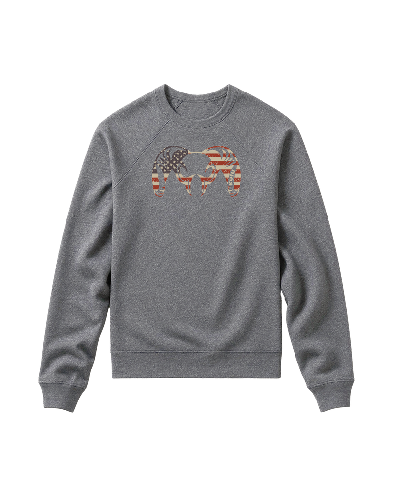 Front of Toddler Patriotic Ram Crewneck Sweatshirt in Deep Heather