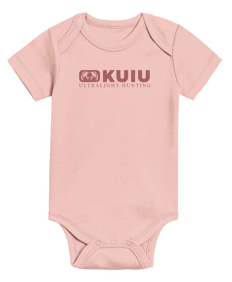 Front of KUIU Block Logo Baby One-Piece in Ballet Pink