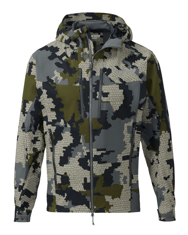 Front of KUIU Kutana Storm Shell Jacket in Verde Camouflage
