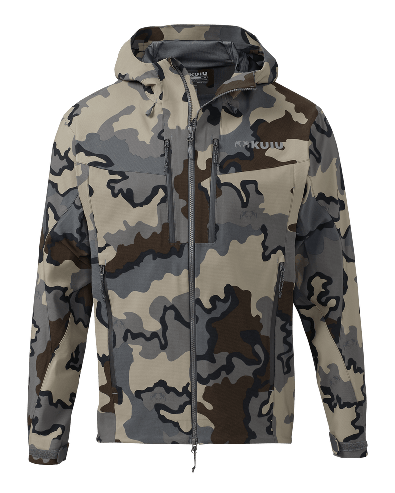 Front of KUIU Kutana Storm Shell Jacket in Vias Camouflage