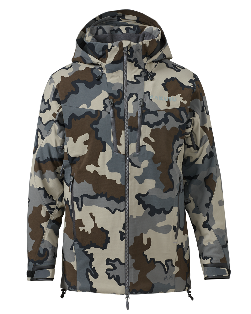 Front of KUIU Kutana Gale Force Hooded Jacket in Vias Camouflage