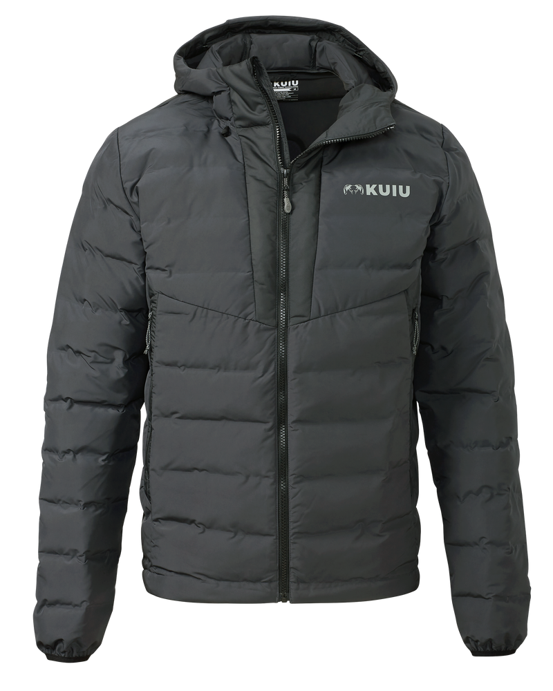 Front of Elements Hooded Jacket in Gunmetal Grey