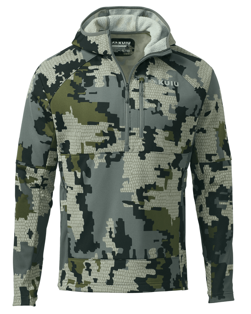 Front of StrongFleece 235 Zip-T Hoodie in Verde Camouflage