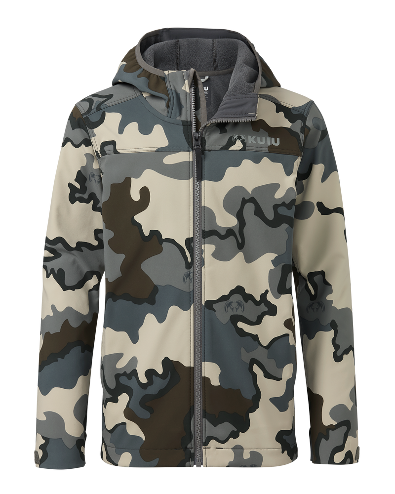 Front of Youth Trailblazer Jacket in Vias Camouflage