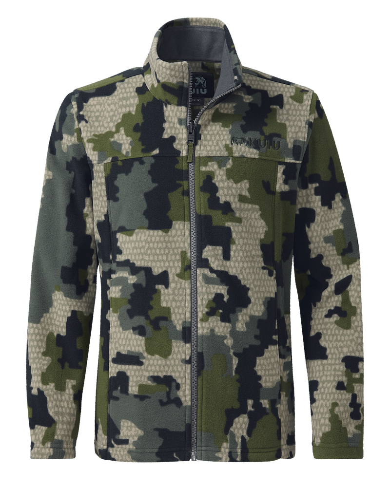 Front of Youth Versa Fleece Full Zip in Verde Camouflage