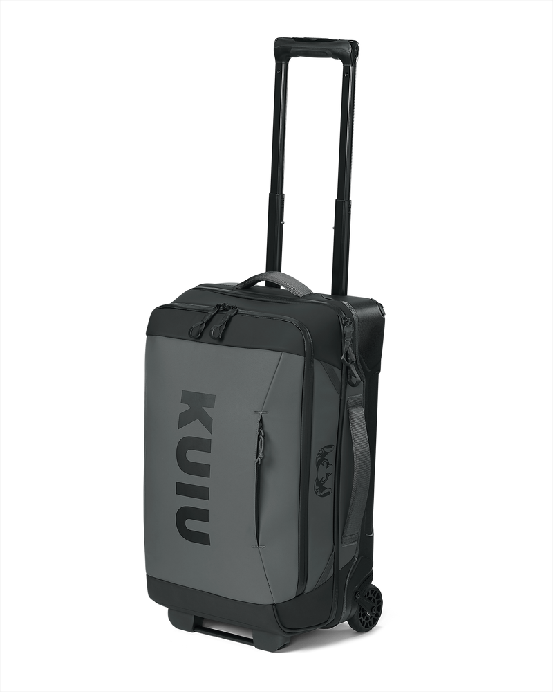 Angled view of Waypoint 3000 Carry- On Roller Travel Bag in Gunmetal Grey