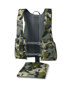 Back of Rival Turkey Vest in Verde Camouflage with BackTrack™ deployable seat and the LeanLock™ back support system