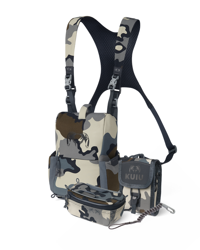 PRO G3 Bino Rangefinder Set in Vias Camouflage, Includes: PRO G3 Bino Harness, PRO G3 Bino Harness Accessory Pocket, Rangefinder Lanyard, PRO G3 Rangefinder Holder