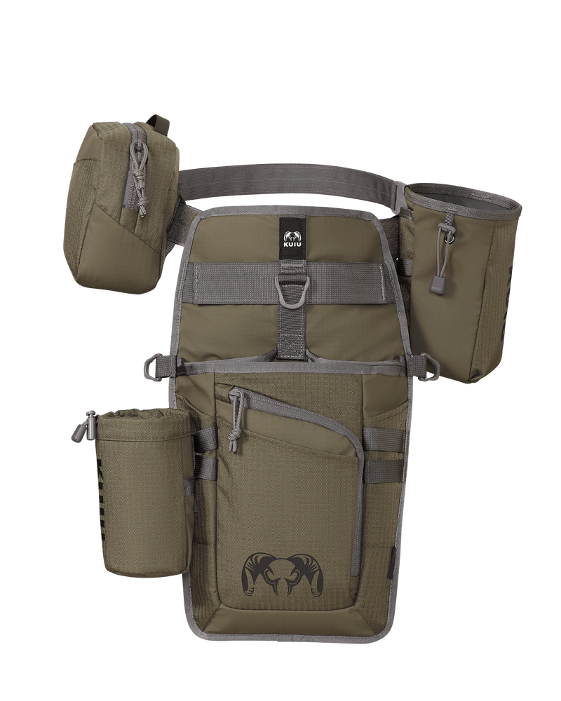 Side of Archery Hip Quiver in Ash Brown Color with Release Pouch and Water Bottle Holder