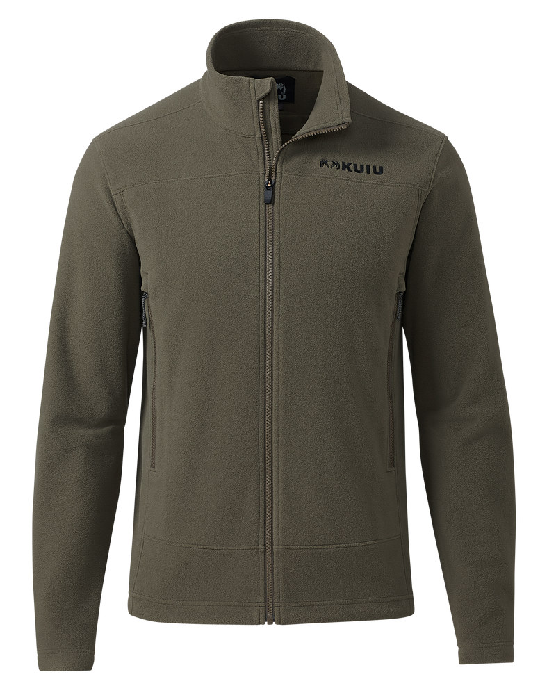 Front of Border Fleece Full Zip in Ash Brown