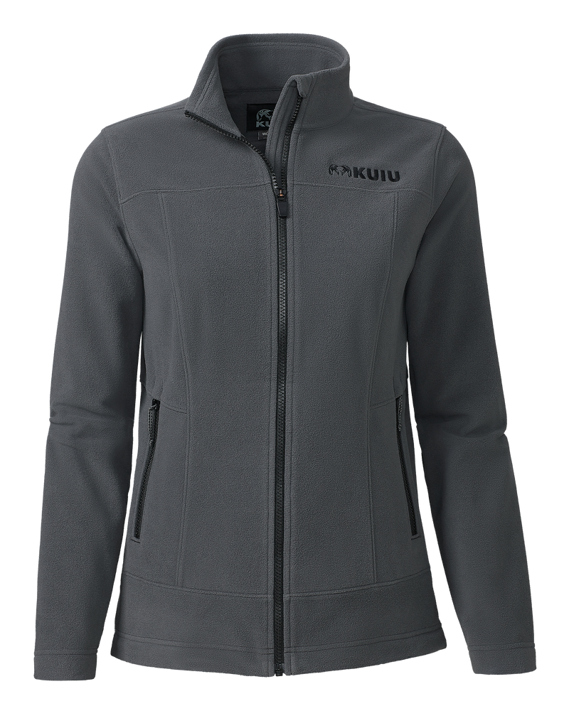 Front of the Women's Border Fleece Full Zip Jacket in Gunmetal Grey.
