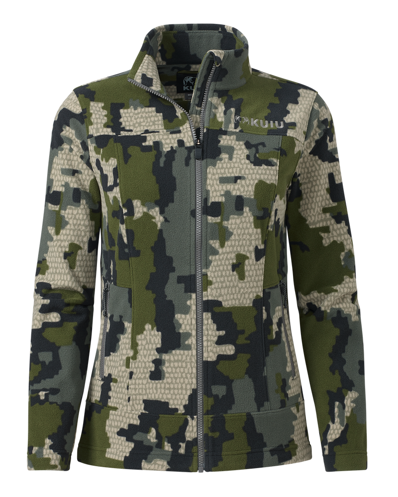 Front of the Women's Border Fleece Full Zip Jacket in Valo Camouflage