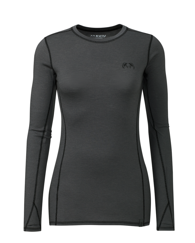 Front of Women's ULTRA Merino 145 LS Crew in Gunmetal Grey