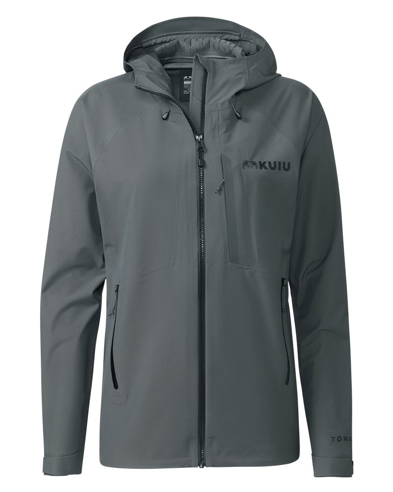 Front of Women's Chugach Rain Jacket in Gunmetal Grey Color
