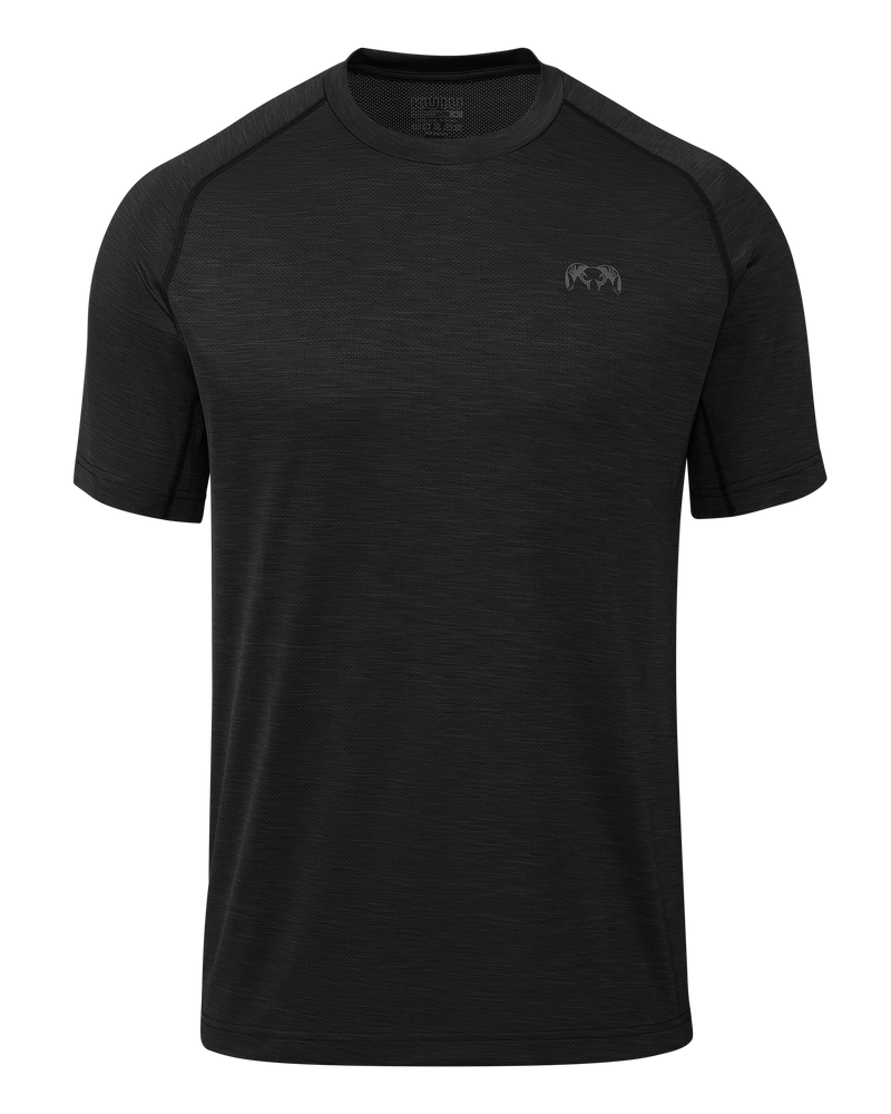Front of EnduroMesh Short Sleeve Crew in Black Heather