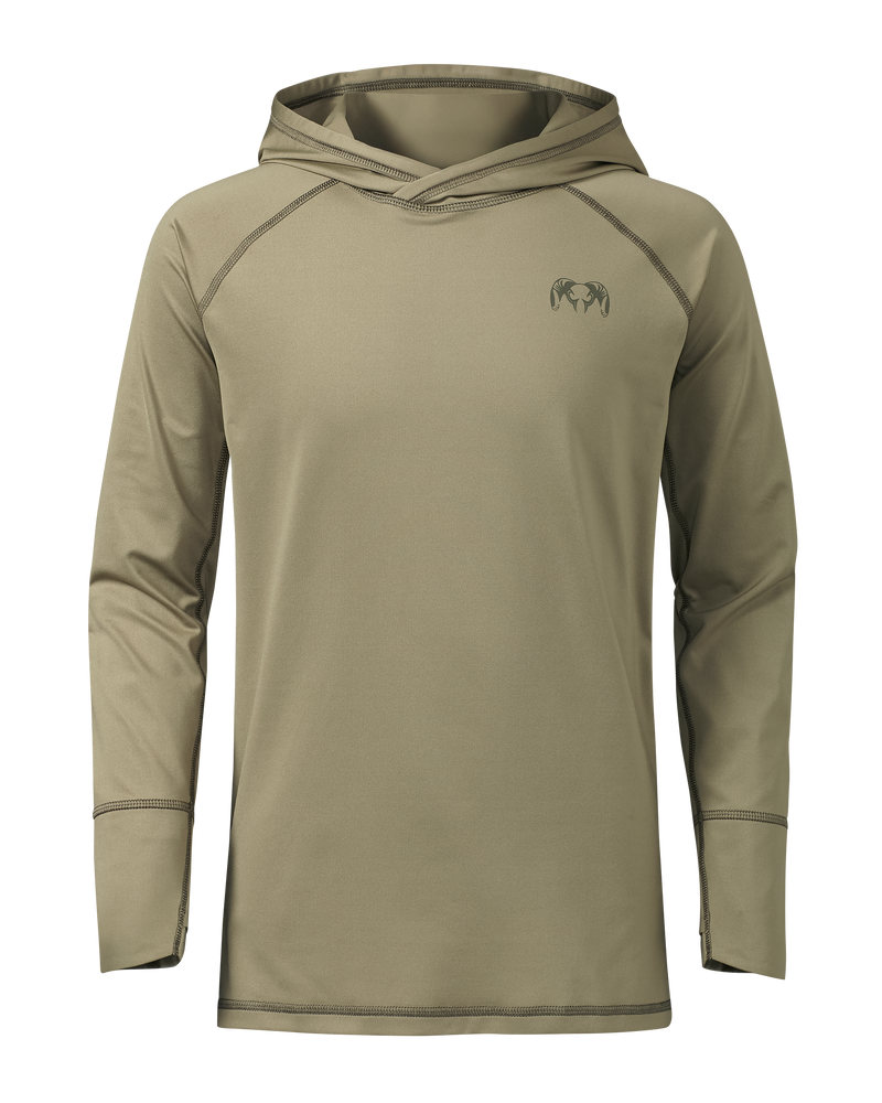 Front of Youth Gila LS Hoodie in Khaki 