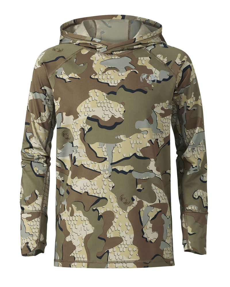 Front of Youth Gila Long Sleece Hoodie in Valo Camouflage