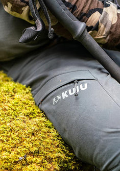 Close-up detail of thigh zipper pocket on the Attack Pant in Gunmetal Grey