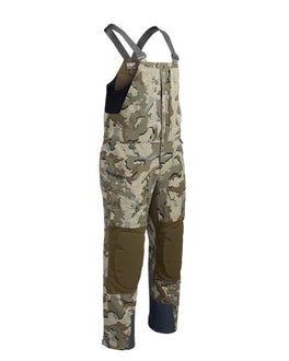 Front of KUIU's Paragon Storm Shell Bib in Valo Camouflage.