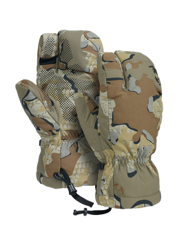 Front of a pair of Super Down PRO Glomitt in Valo camouflage. 