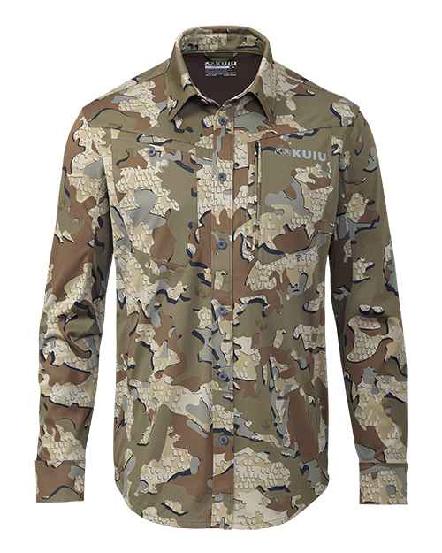 Front of KUIU's Encounter Shirt in Valo camouflage.