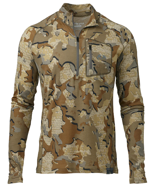 Front of KUIU ULTRA Merino 145 Zip-T in Valo Camouflage.