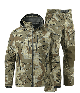 Front of Yukon TR Rain Jacket and Yukon TR Rain Pant in Valo Camouflage