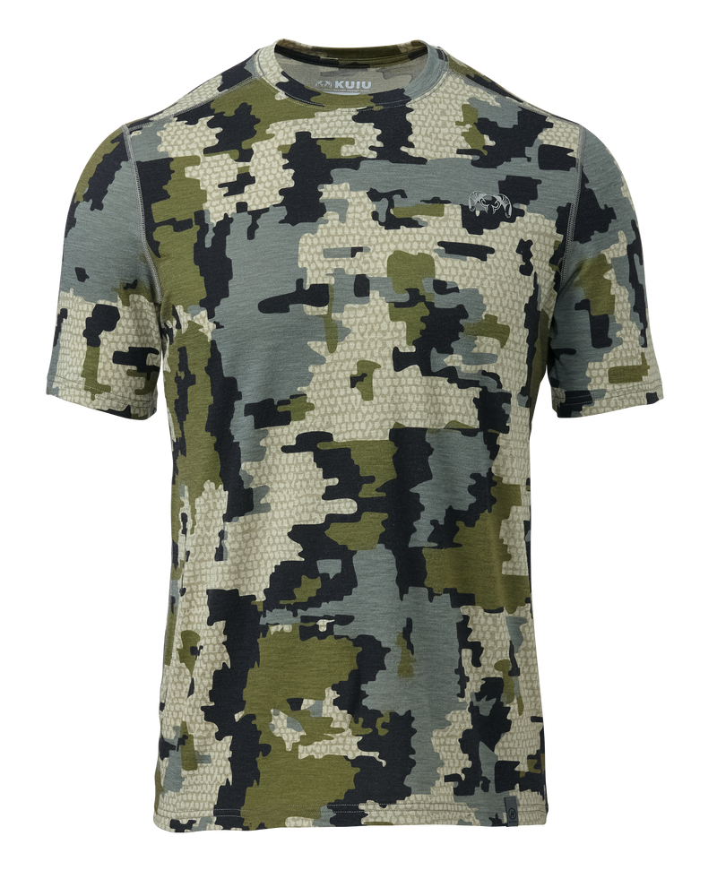 Front of Ultra Merino 120 LT Short Sleeve Crew in Verde Camouflage