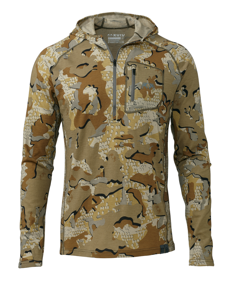 Front of ULTRA Merino 145 Zip-T Hunting Hoodie in Valo Camouflage