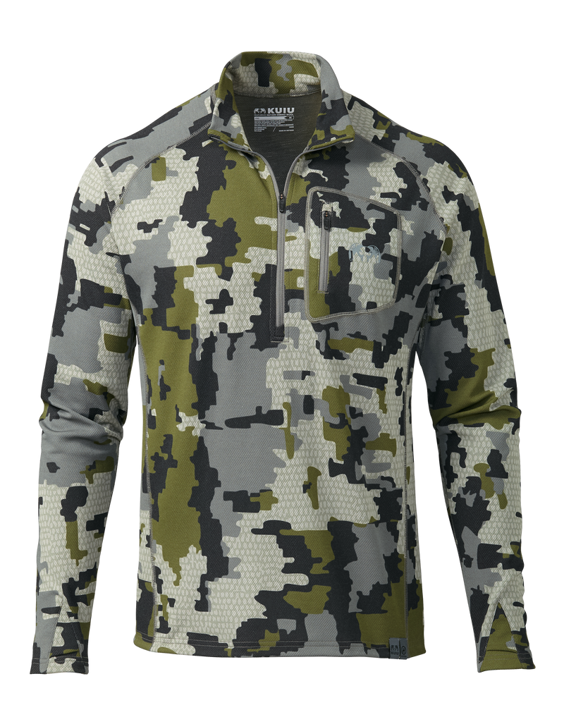 Front of PRO Merino 200 Zip-T in Verde Camouflage on mannequin