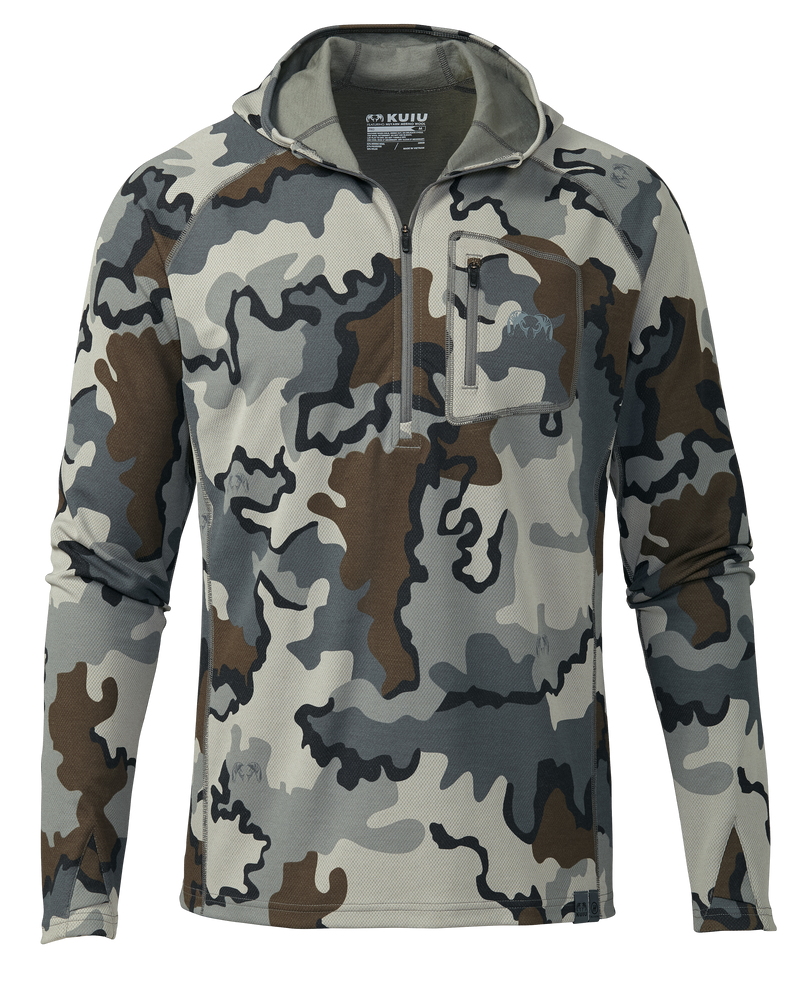 Front of PRO Merino 200 Zip-T Hoodie in Vias Camouflage