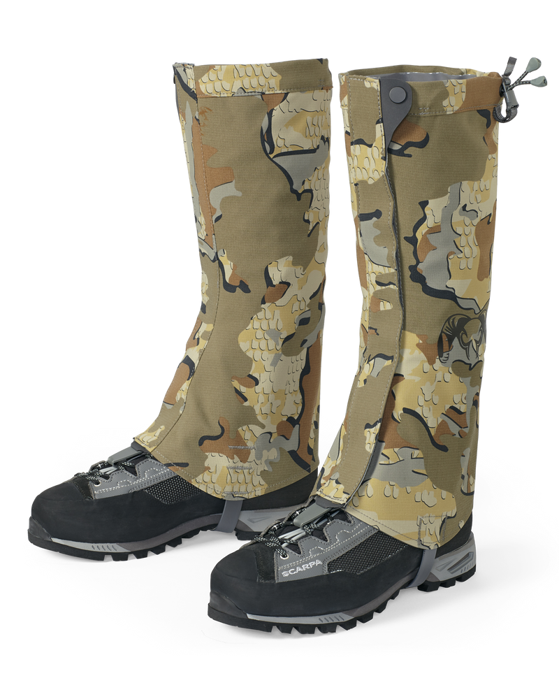 Front, Angled View of Kutana Storm Gaiters in Valo Camouflage