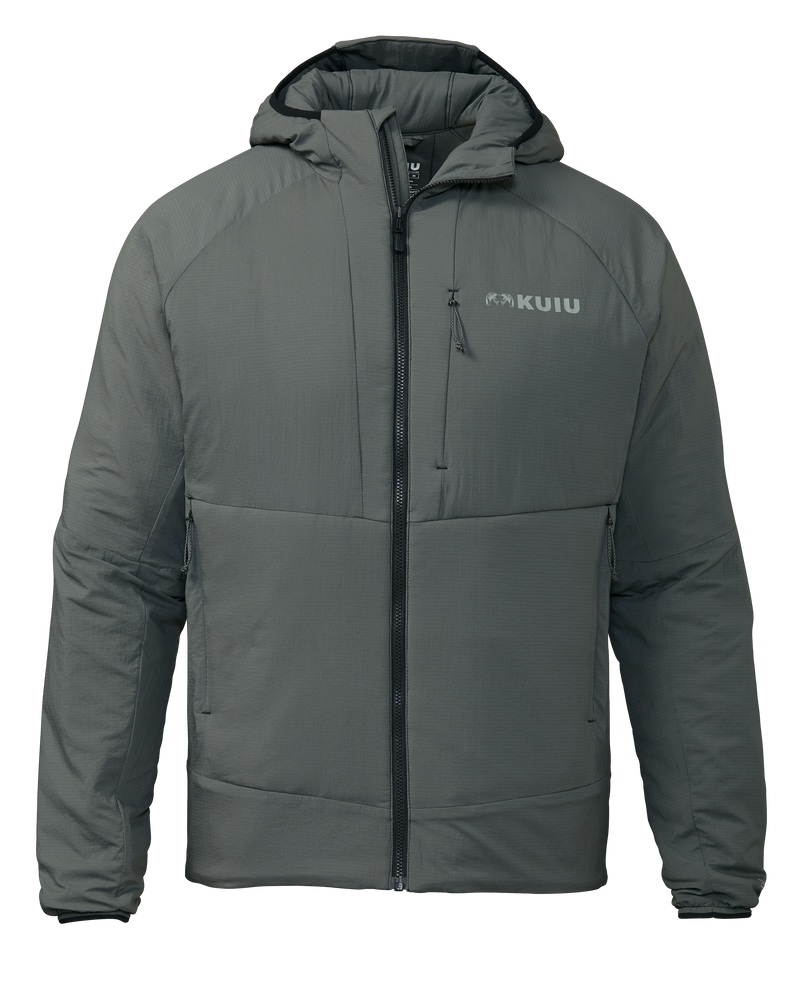 Front of Kenai Hooded Jacket in Gunmetal