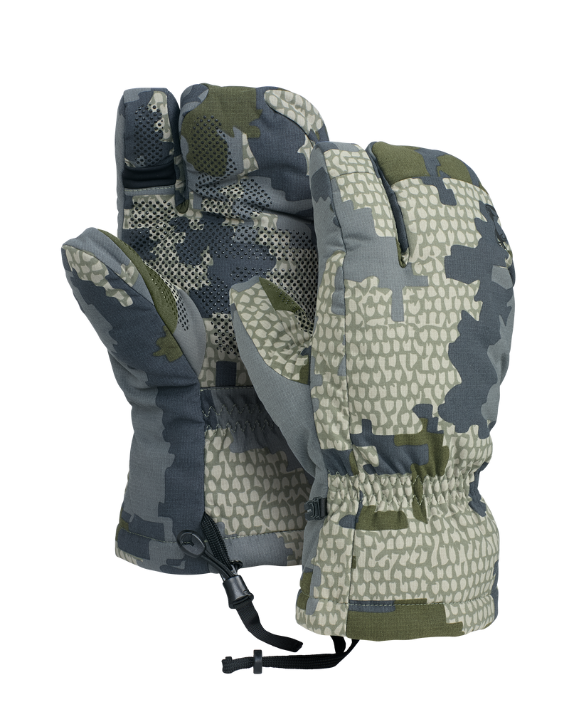 Front and Back of Super Down Pro Glassing GloMitt in Verde Camouflage