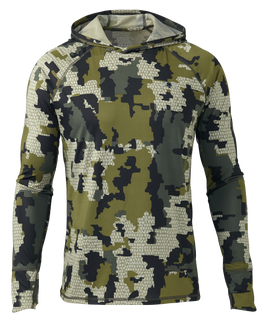 Front of Gila Long Sleeve Hoodie Shirt in Verde Camouflage